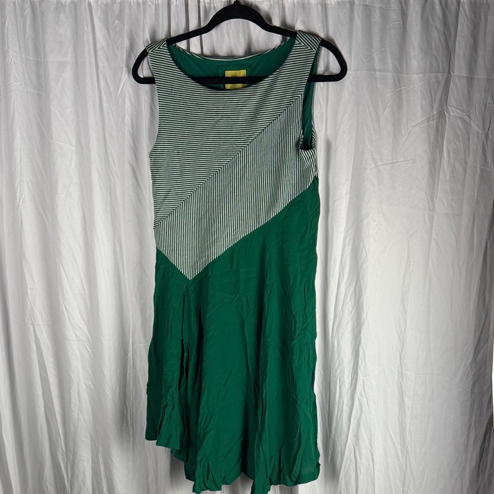 Maeve Asymmetrical Green and White Dress